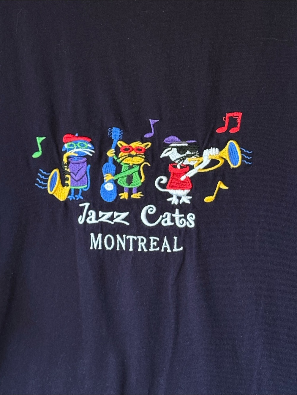 Vintage Y2K Jazz Cats Montreal Navy Blue Embroidered T-Shirt Men’s XL EUC - Picture 3 of 5